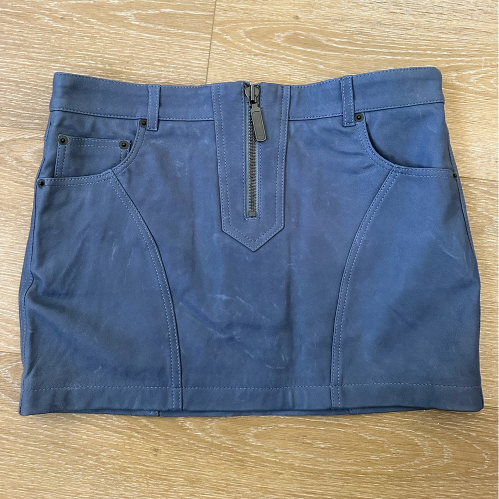 DUNDAS x REVOLVE Sasha Leather Mini Skirt in Washed Indigo